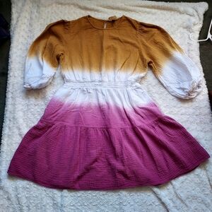 Universal Thread Cotton Ombre Tie-dye tiered dress XXL Peasant Balloon Sleeve